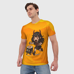 Футболка мужская Девочка дьявол бежит за роллом, цвет: 3D-принт — фото 2