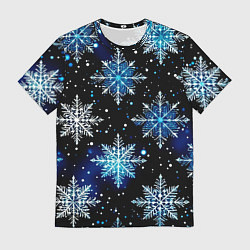 Футболка мужская Стилизованный чёрно-синий со снежинками, цвет: 3D-принт