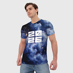 Футболка мужская 2026 синяя дымка с искрами, цвет: 3D-принт — фото 2