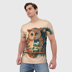 Футболка мужская Сова разделенная на день и ночь абстракция, цвет: 3D-принт — фото 2