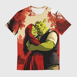 Футболка мужская Шрек и Фиона обнимаются в осеннем лесу, цвет: 3D-принт