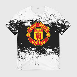 Футболка мужская Манчестер Юнайтед черно белые краски лого, цвет: 3D-принт
