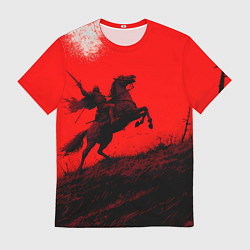 Футболка мужская Всадник на коне - красный фон, цвет: 3D-принт