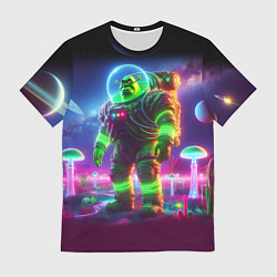 Футболка мужская Космонавт Шрук в неоновом скафандре на загадочной, цвет: 3D-принт