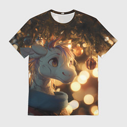 Футболка мужская Лошадка под новогодней елкой, цвет: 3D-принт