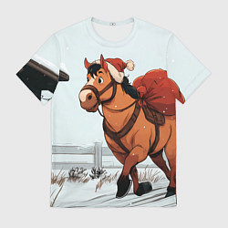 Футболка мужская Лошадка везет новогодние подарки, цвет: 3D-принт