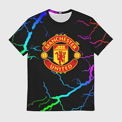 Футболка мужская Манчестер Юнайтед неоновые молнии, цвет: 3D-принт