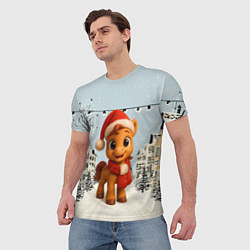 Футболка мужская Милая новогодняя лошадка с шарфом, цвет: 3D-принт — фото 2