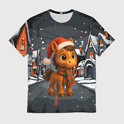 Футболка мужская Новогодняя лошадка 2026 год, цвет: 3D-принт