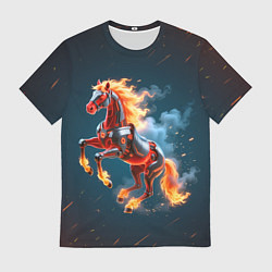Футболка мужская Огненная лошадь киборг, цвет: 3D-принт