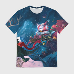 Футболка мужская Санта с динозавром, цвет: 3D-принт