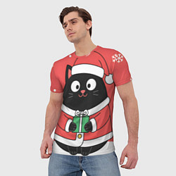 Футболка мужская Новогодний котик с подарком, цвет: 3D-принт — фото 2