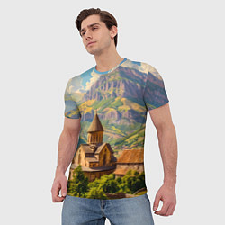 Футболка мужская Горный покой: храм среди облаков, цвет: 3D-принт — фото 2