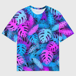 Мужская футболка оверсайз Сине-розовые тропики