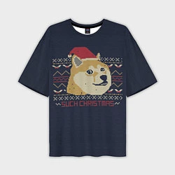 Мужская футболка оверсайз Doge Such Christmas