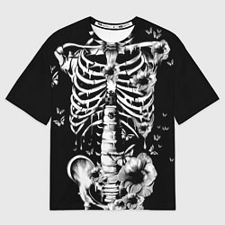 Мужская футболка оверсайз Floral Skeleton