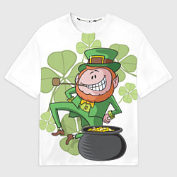 Футболка оверсайз мужская Ирландский Лепрекон с горшочком золота, цвет: 3D-принт