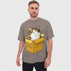 Футболка оверсайз мужская Котик в коробке, цвет: 3D-принт — фото 2