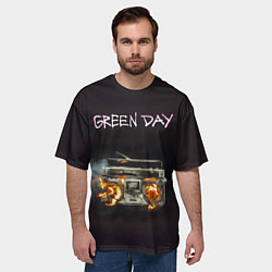 Футболка оверсайз мужская Green Day магнитофон в огне, цвет: 3D-принт — фото 2