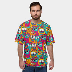 Футболка оверсайз мужская Совы разноцветные, цвет: 3D-принт — фото 2