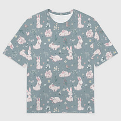 Футболка оверсайз мужская Белые зайки на лужайке, цвет: 3D-принт