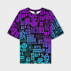 Футболка оверсайз мужская BTS Logos, цвет: 3D-принт