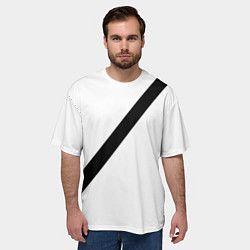 Футболка оверсайз мужская Ремень безопасности - черная полоса прикол на бело, цвет: 3D-принт — фото 2