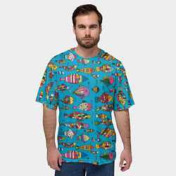 Футболка оверсайз мужская Разноцветные рыбы, цвет: 3D-принт — фото 2