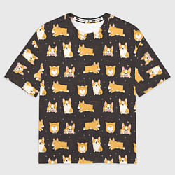 Мужская футболка оверсайз Вельш корги бемброк - забавные щенки паттерн