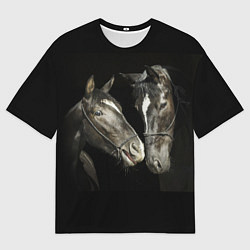 Футболка оверсайз мужская Черные лошади, цвет: 3D-принт