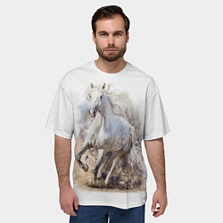 Футболка оверсайз мужская Белая конь мчится галопом, цвет: 3D-принт — фото 2