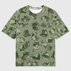 Мужская футболка оверсайз Камуфляж с котиками хаки