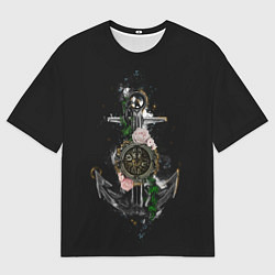 Мужская футболка оверсайз Якорь с компасом и цветами