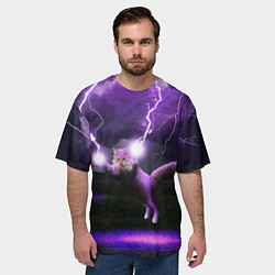 Футболка оверсайз мужская Кот и Молнии, цвет: 3D-принт — фото 2