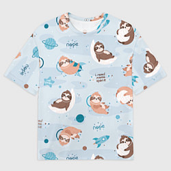 Футболка оверсайз мужская Паттерн ленивец космос полет, цвет: 3D-принт
