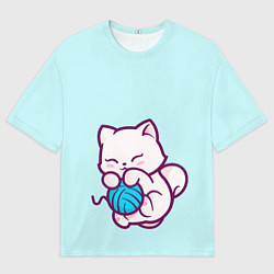 Футболка оверсайз мужская Белый котенок с клубком милый, цвет: 3D-принт