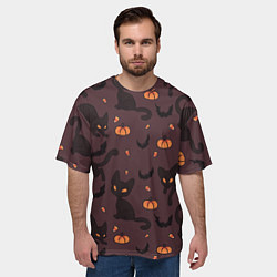 Футболка оверсайз мужская Хэллоуиновский кот, цвет: 3D-принт — фото 2