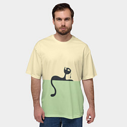 Футболка оверсайз мужская Чёрный кот на ярком фоне, цвет: 3D-принт — фото 2