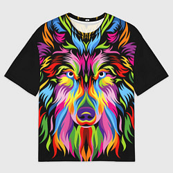 Футболка оверсайз мужская Neon wolf, цвет: 3D-принт