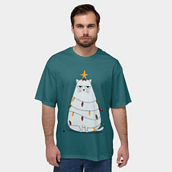 Футболка оверсайз мужская Кото-ёлка, цвет: 3D-принт — фото 2
