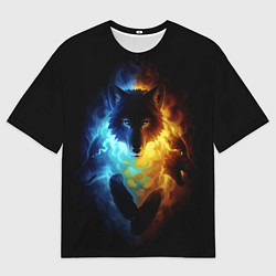 Мужская футболка оверсайз Волки в огне