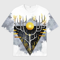 Мужская футболка оверсайз Графит и золото: дерево жизни