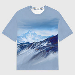 Мужская футболка оверсайз Серо-голубые горы