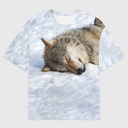 Мужская футболка оверсайз Спящий Волк