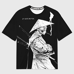 Футболка оверсайз мужская Самурай скелет с трубкой, цвет: 3D-принт