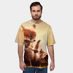 Футболка оверсайз мужская Лисята играют, цвет: 3D-принт — фото 2