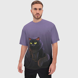 Футболка оверсайз мужская Черный кот на фиолетовом, цвет: 3D-принт — фото 2