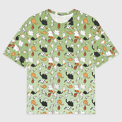 Футболка оверсайз мужская Много рисованных котов узор, цвет: 3D-принт