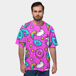 Футболка оверсайз мужская Единороги с пончиками, цвет: 3D-принт — фото 2