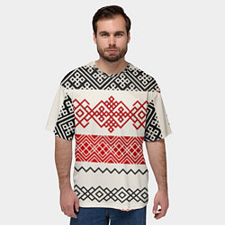 Футболка оверсайз мужская Славянский узор красно-черный, цвет: 3D-принт — фото 2